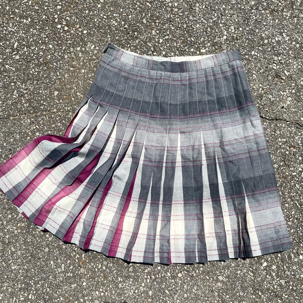 Vintage plaid pleated preppy skirt pink purple grey white retro suit size 8